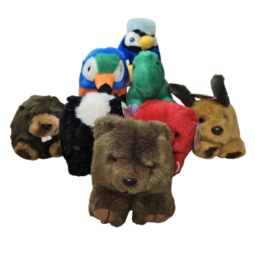 VTG Swibco Puffkins Mini Plushie Lot 8 Animals‎ 1994 Bean Bag Stuffie Toys